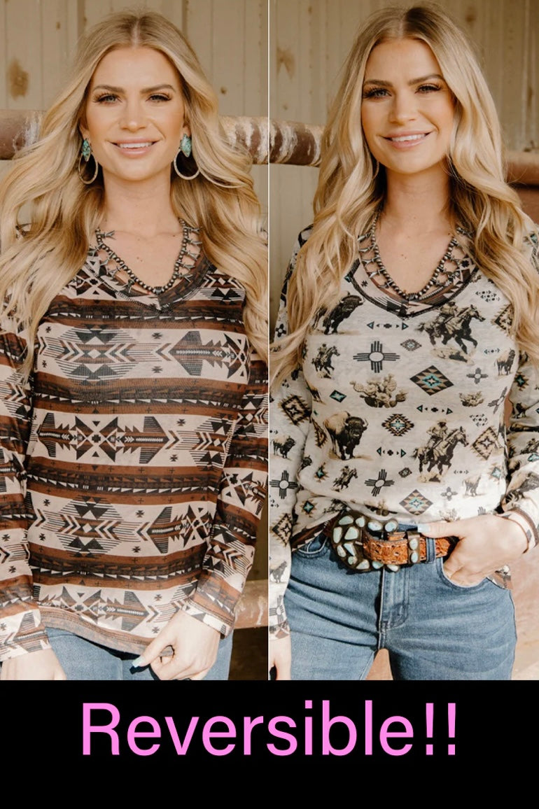 REVERSIBLE! Bison In Bandera Top!