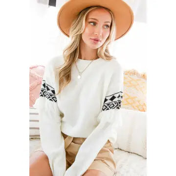 Aztec Pattern Sweater (WHITE)